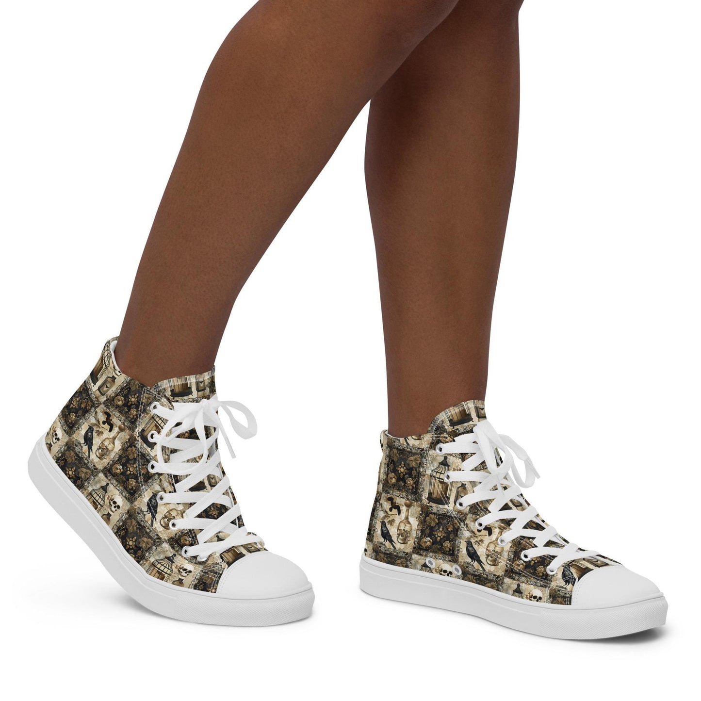 Women’s gothic Halloween Fall fashion style pattern print casual school work youthful trendy high top canvas shoes