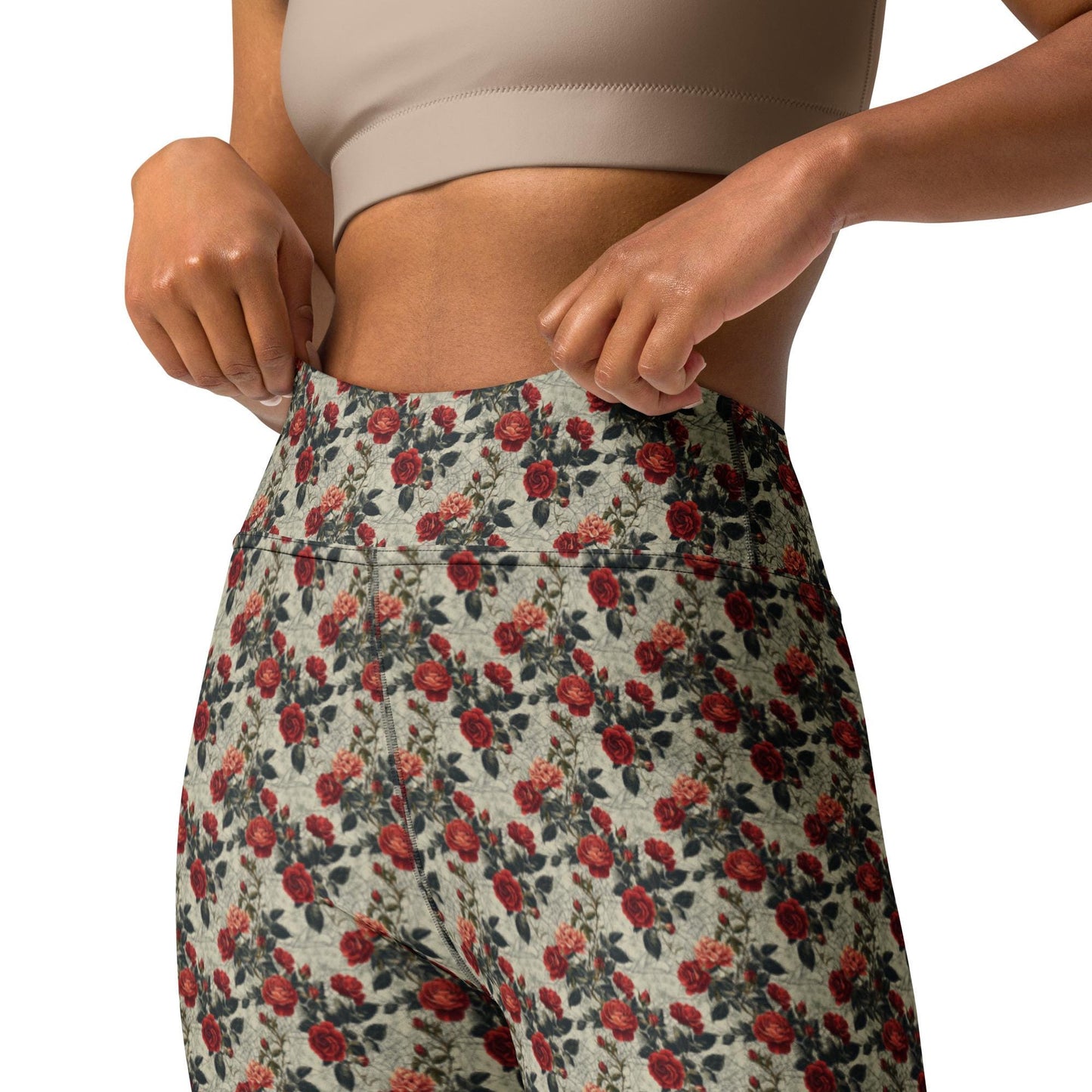 Yoga floral Leggings red roses all over pattern design pilates gym running walking shopping sweater hoodie pairing fashion stretchy pants