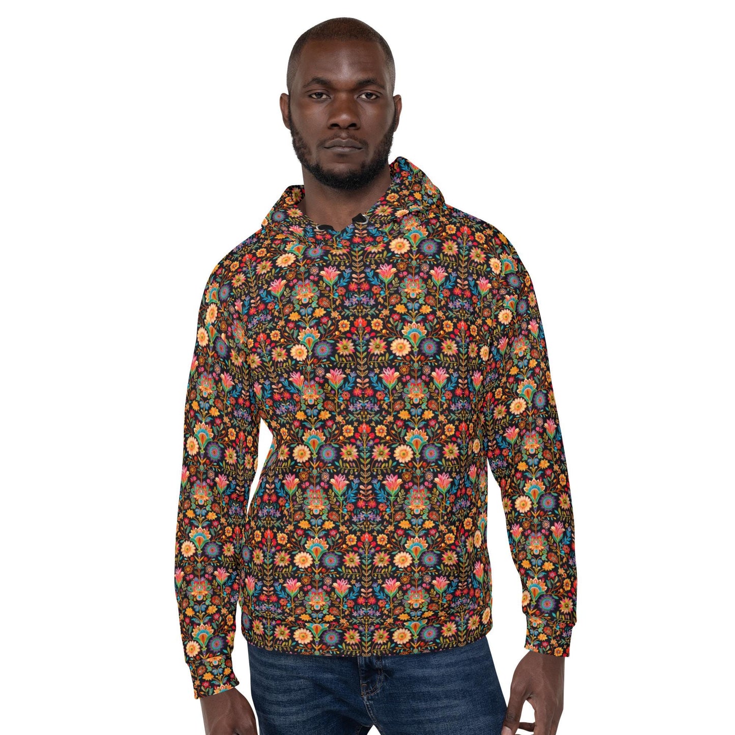 Men's vibrant colorful all over print design casual warm cozy cuddle up weather school work outside clothing wear hoodie sweatshirt