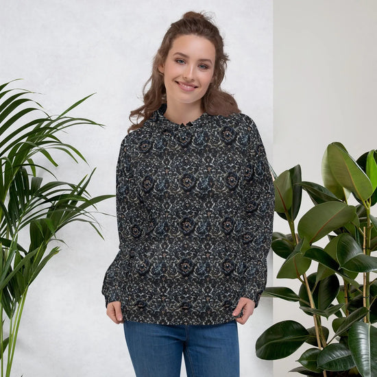 Female black floral lace all over pattern comfy casual soft school work travel jeans winter holiday hoodie sweatshirt great gift