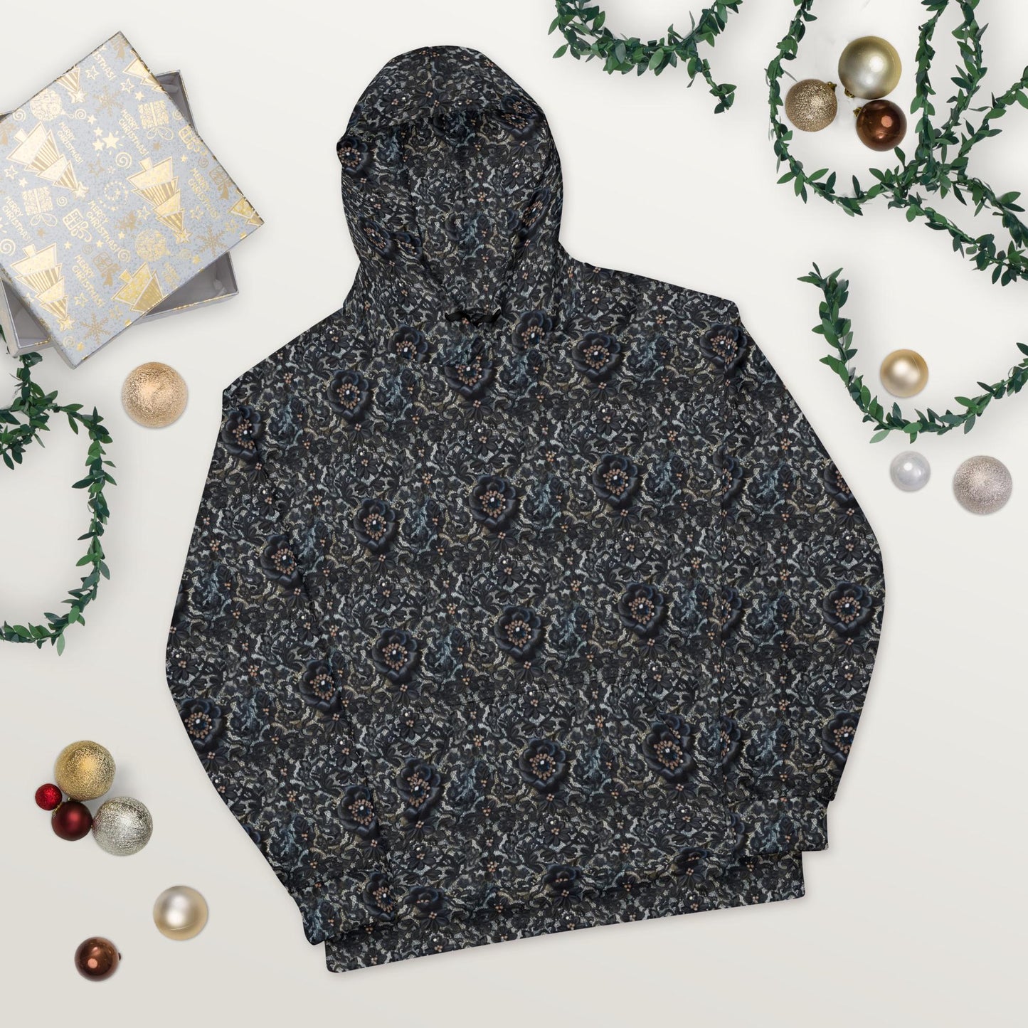 Female Black Lace Print Sublimation Pattern Hoodie