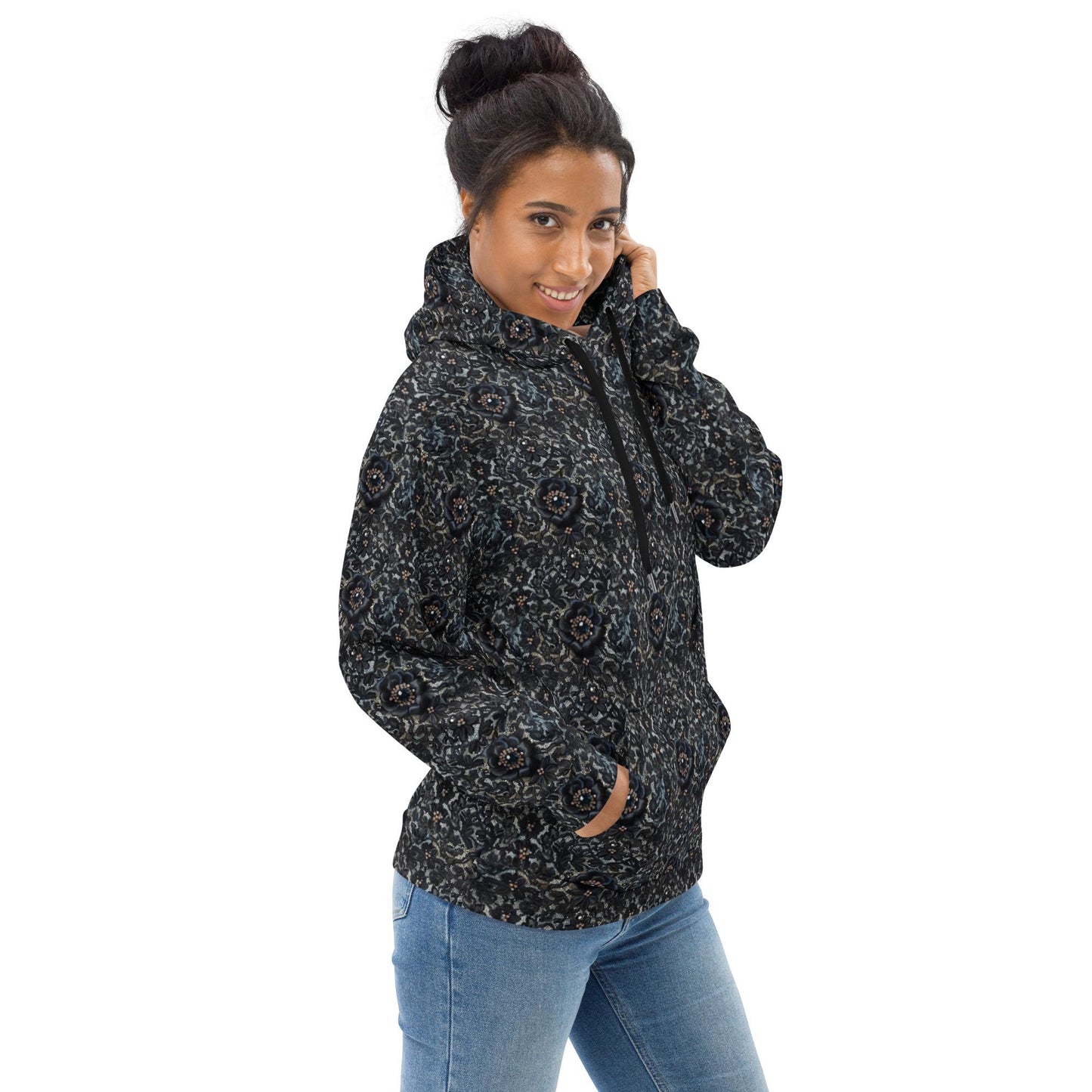 Female Black Lace Print Sublimation Pattern Hoodie
