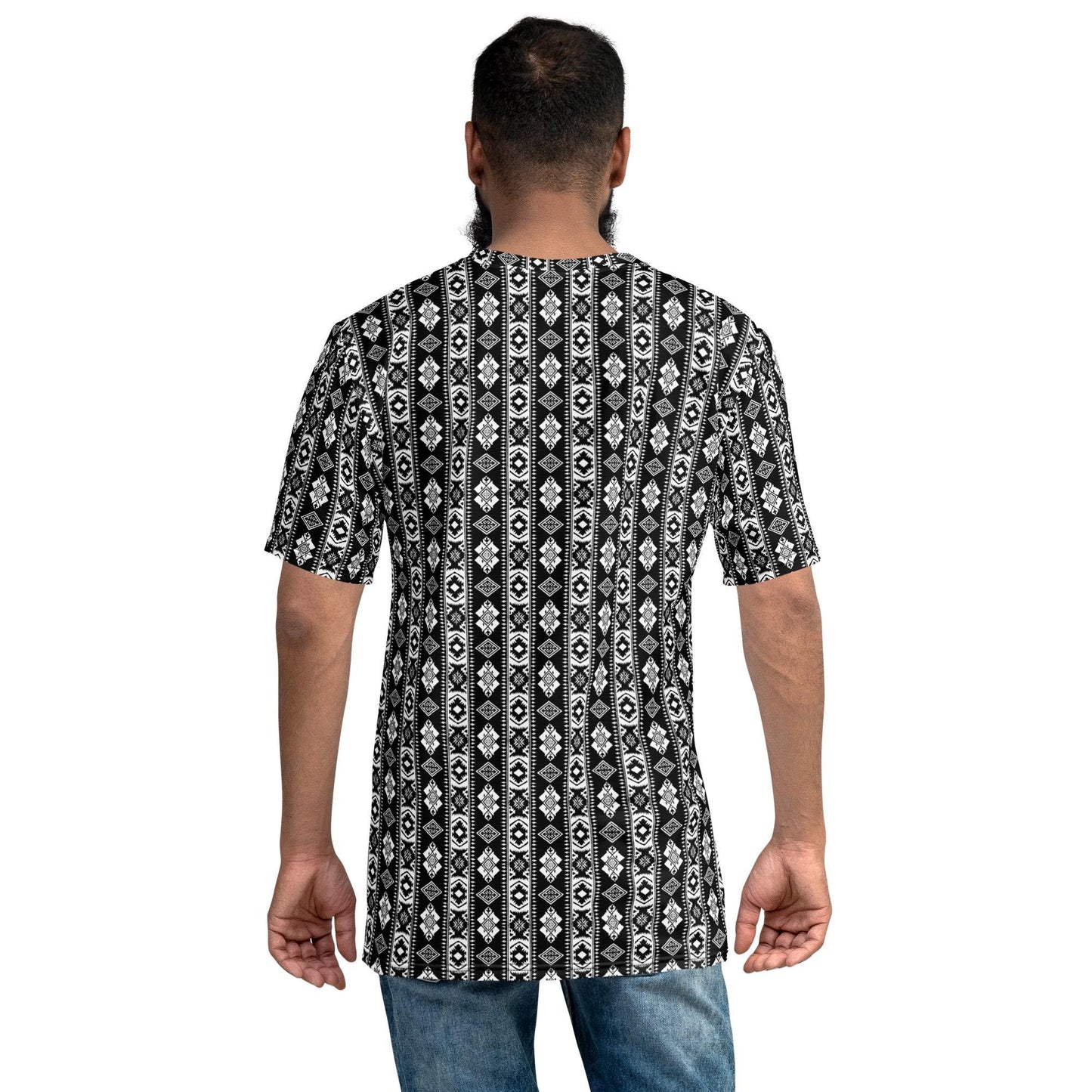 Men's t-shirt, all over print design pattern casual work school jean short sweats pairing soft stylish versatile clothing attire shirt