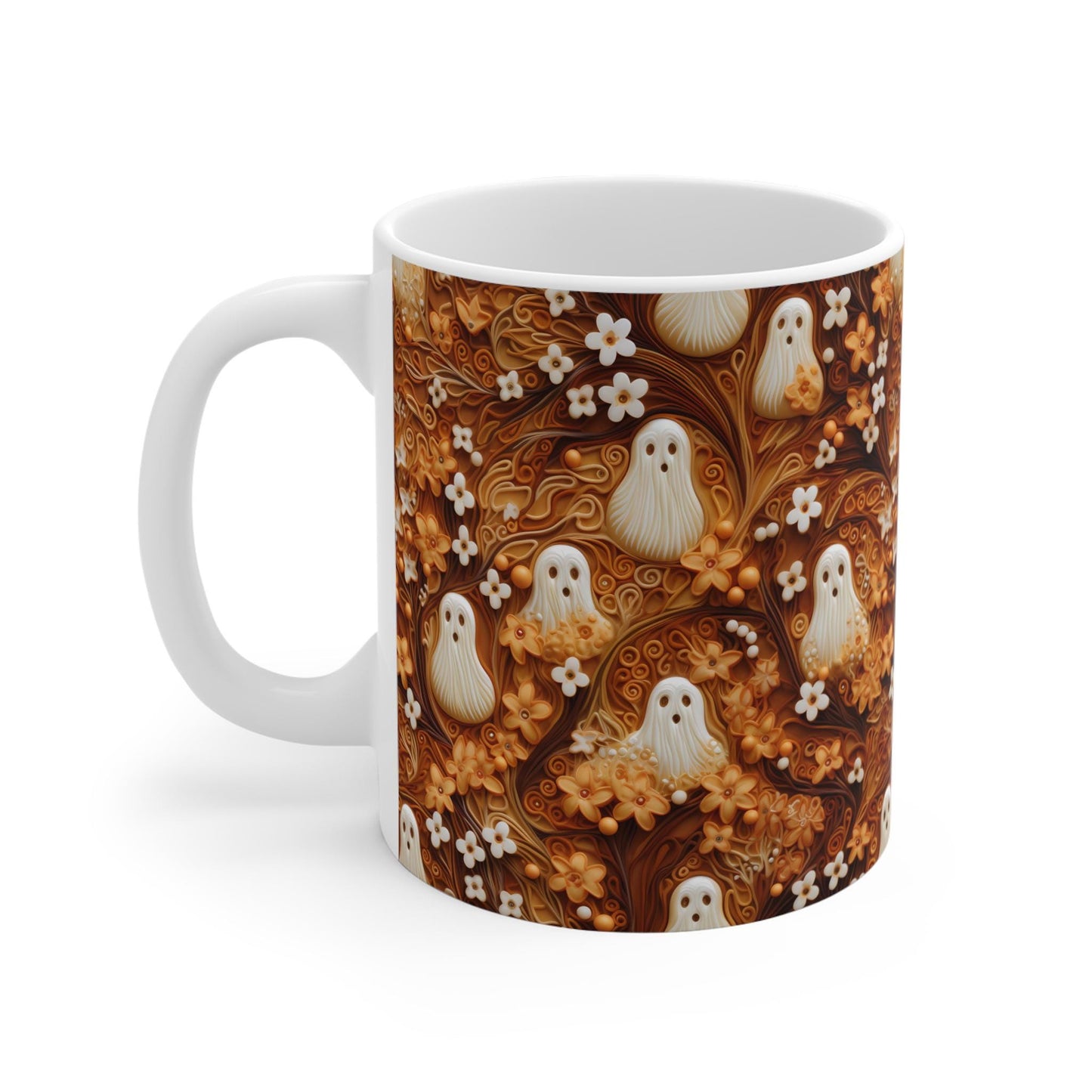 Halloween 3D Clay Ghosts Mug - 11oz Coffee, Tea, Hot Chocolate Festive Family Beverage Cup