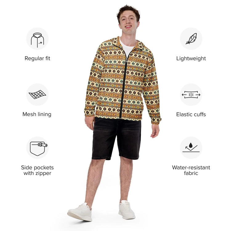 Men’s windbreaker, Native all over print design all seasons water resistant stylish casual everyday comfortable light windbreaker jacket The Aurora Touch