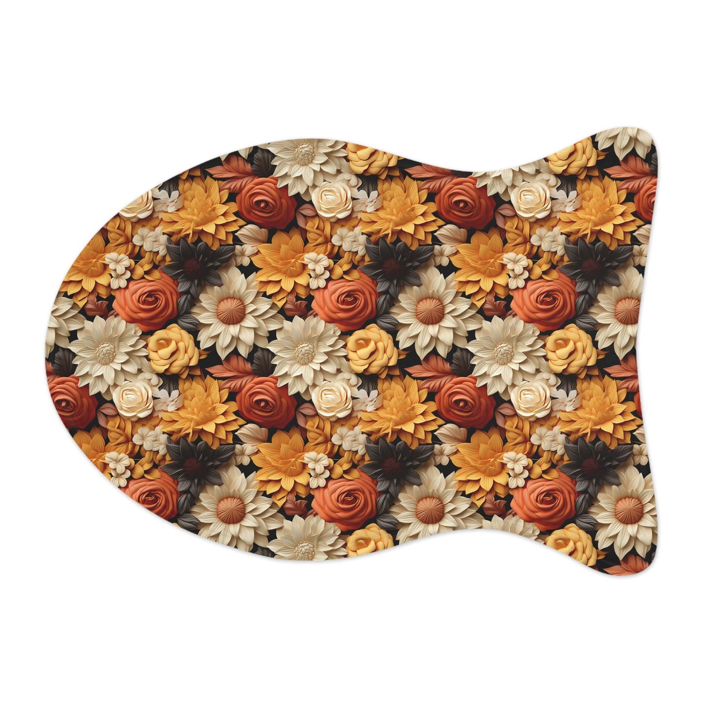 Fall Floral Pet Feeding Mats - Autumn All Over Print Pattern Design for Cat and Dog - Kitchen Decor Place Mat, Holiday Themed Food Mat