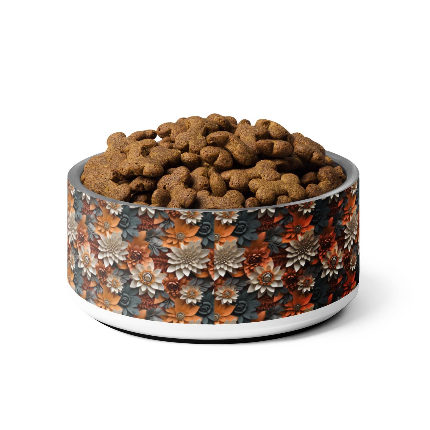 Fall Floral Pet bowl all over print pattern design water kibble wet food stylish decor luxury upscale doggy plate