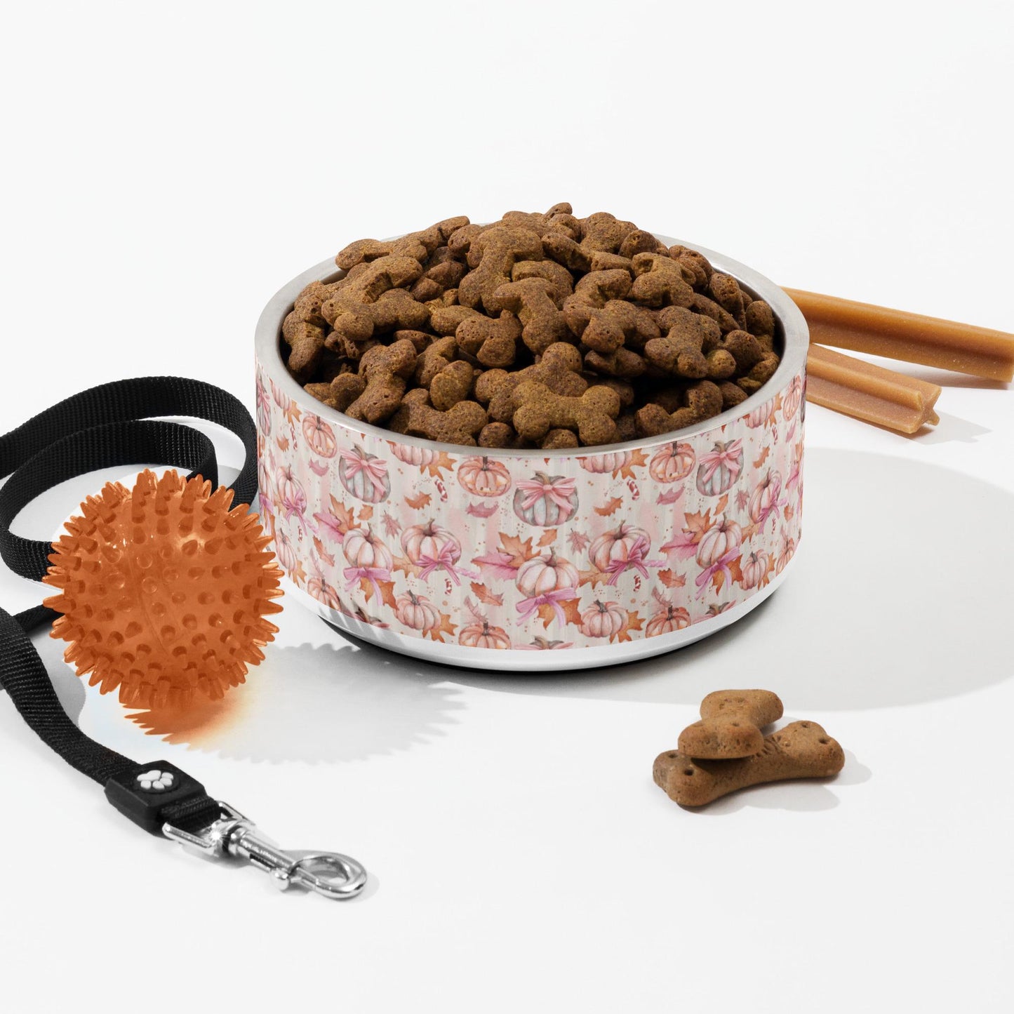Pink Fall Pet bowl Halloween pink coquette fury friend designer home decor stylish pumkin bows food plate