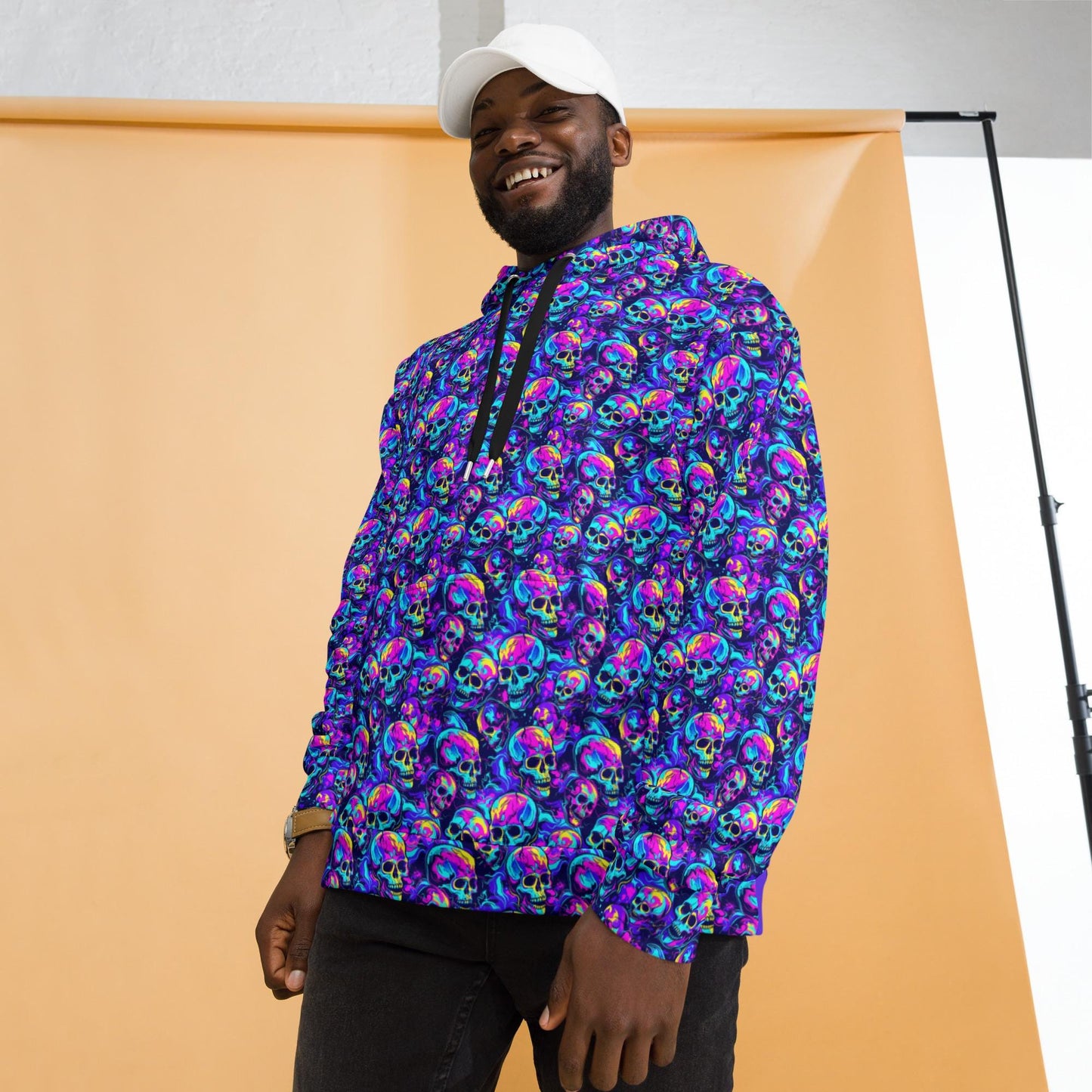 Neon skull design Hoodie Haloween Fall fashion EDM Teen Adult Men winter weather everyday casual relax style sweatshirt
