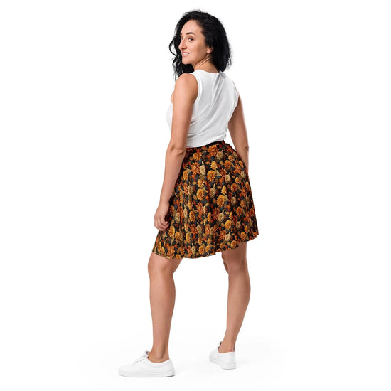 Skater Skirt, Fall season Autumn leaves all over pattern print design flaterring fabric casual dinner date concert Holiday style skirt The Aurora Touch