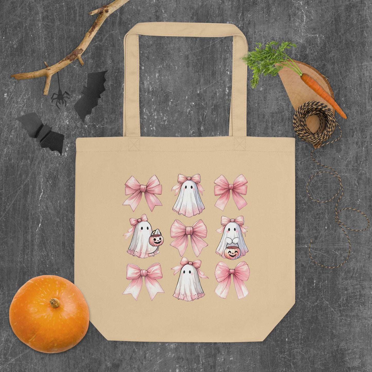Halloween pink croquet Eco Tote stylish everyday use college accessory carry all bag cute novelty ghost design trick or treat candy pouch