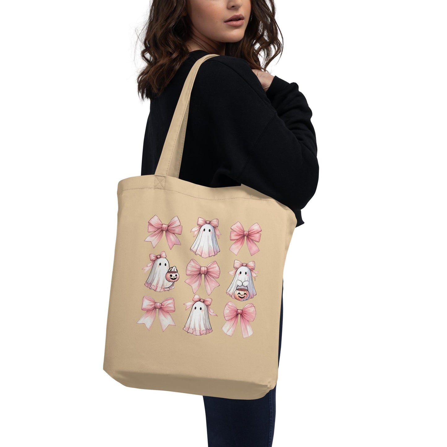 Halloween pink croquet Eco Tote stylish everyday use college accessory carry all bag cute novelty ghost design trick or treat candy pouch