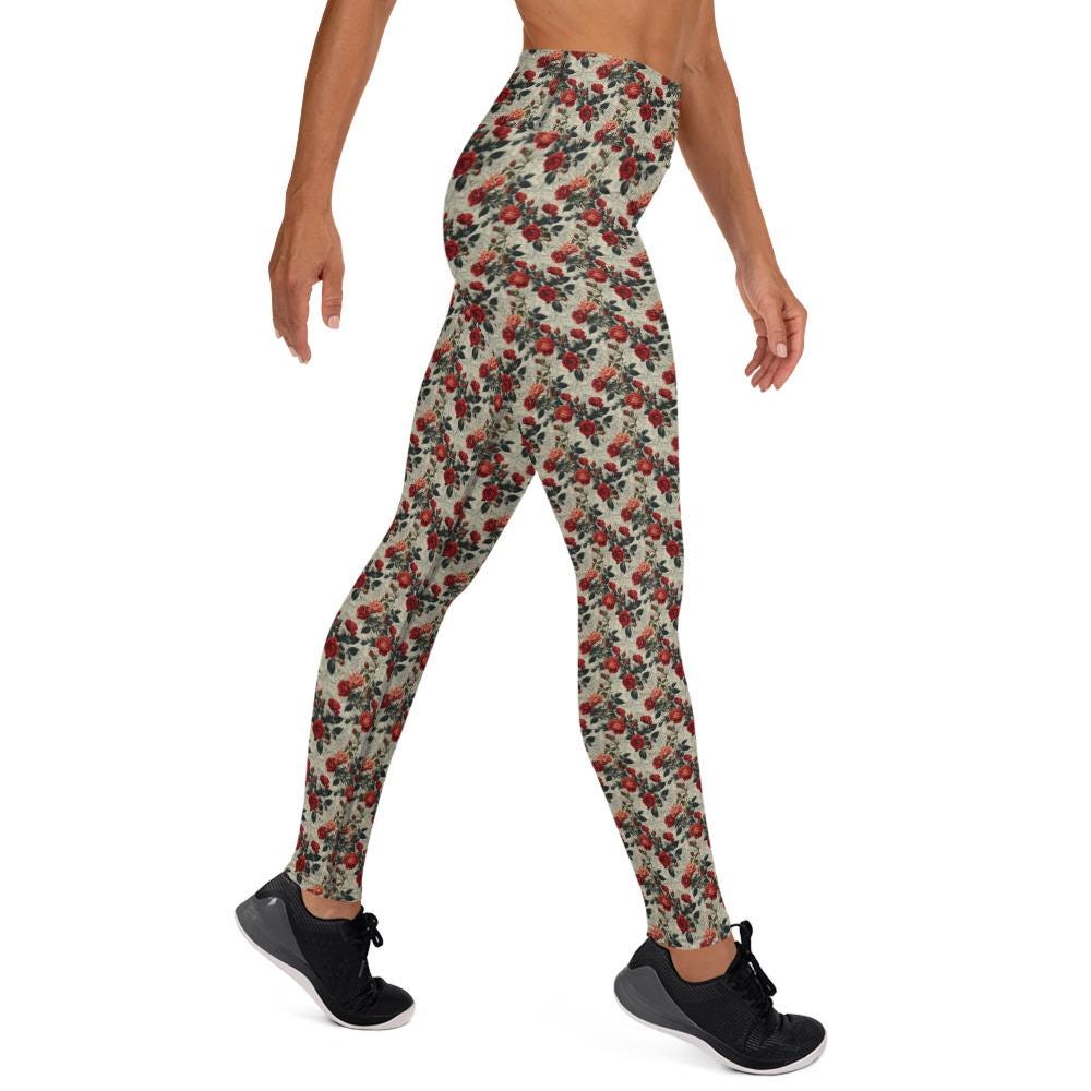 Yoga floral Leggings red roses all over pattern design pilates gym running walking shopping sweater hoodie pairing fashion stretchy pants