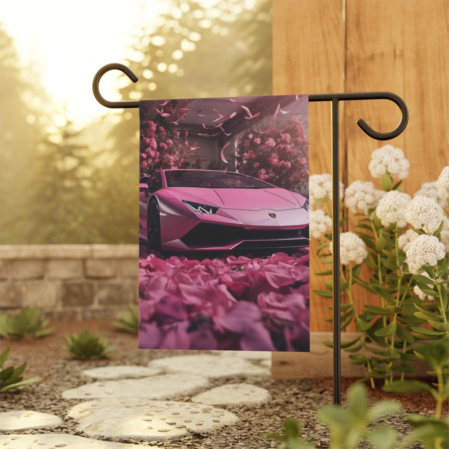 Garden & House Banner, Pink Lamborghini Garden Banner, Outdoor Home decor, Valentines Day pink Decor, Designer Home