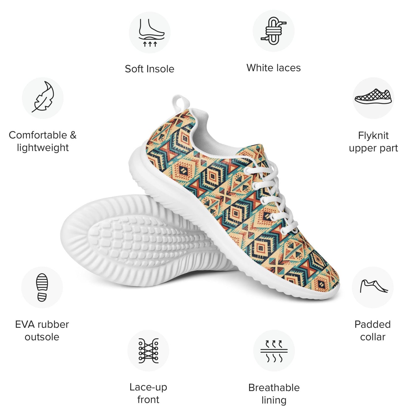 Men’s colorful western pattern athletic shoes all over print stylish comfy walking gym casual wear soft fabric shoe