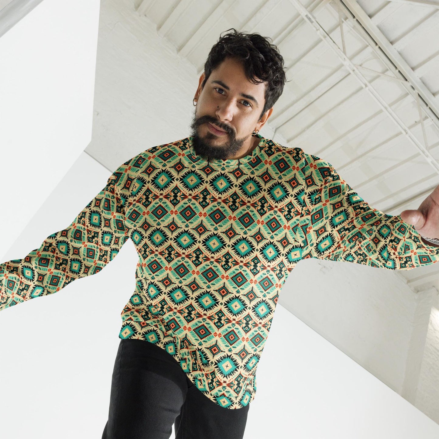 Bright all over print Men's Sweatshirt, Stylish vibrant western style pattern cotton feel fabric comfy casual everyday errand shirt