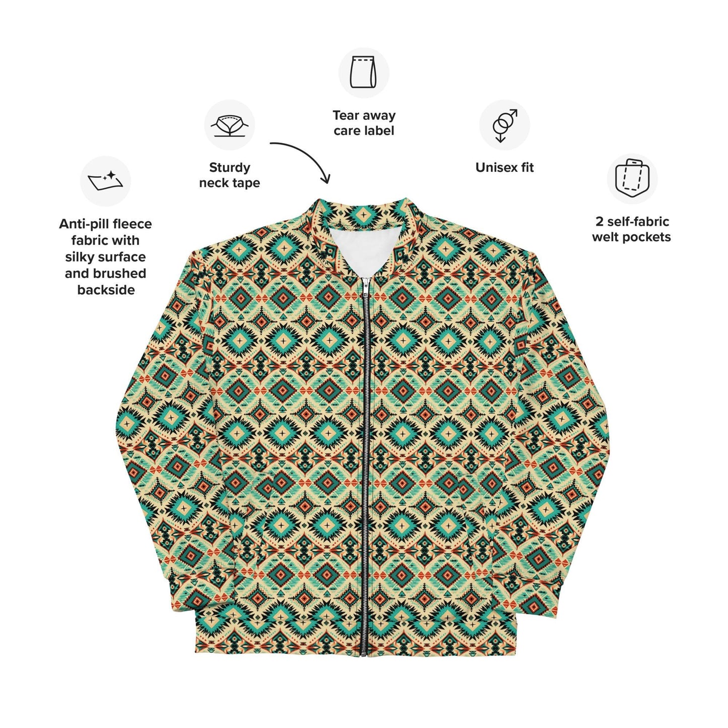 Men's Vibrant All-Over Print Unisex Bomber Jacket – Stylish, Relaxed Fit with Brushed Fleece Lining