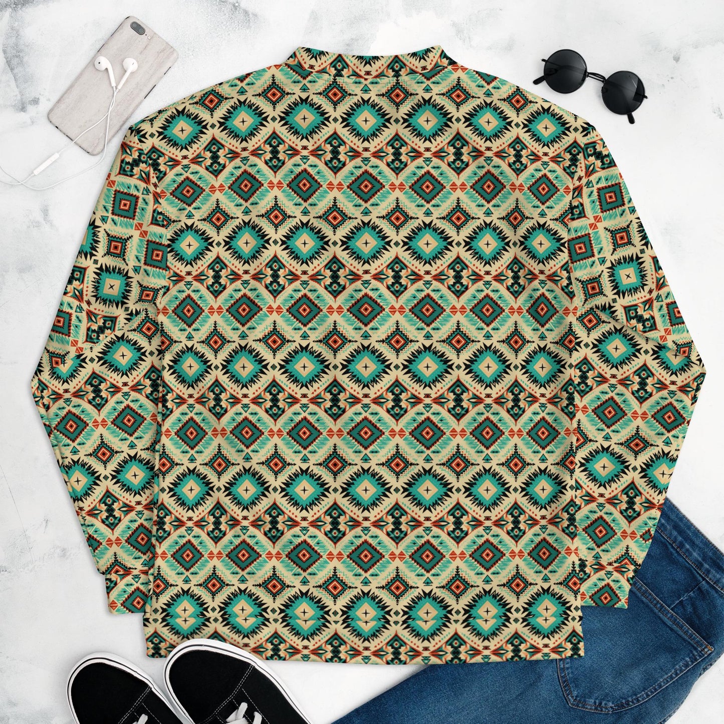 Men's Vibrant All-Over Print Unisex Bomber Jacket – Stylish, Relaxed Fit with Brushed Fleece Lining