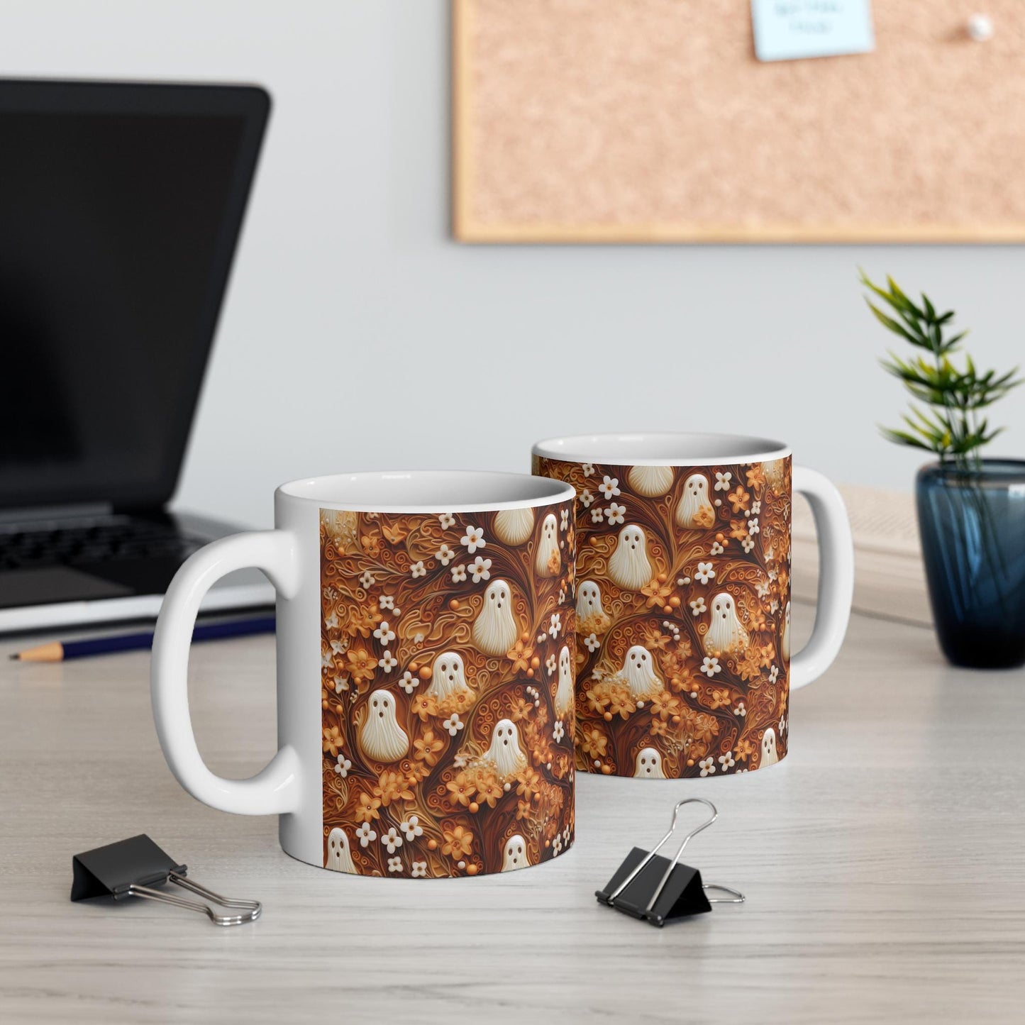 Halloween 3D Clay Ghosts Mug - 11oz Coffee, Tea, Hot Chocolate Festive Family Beverage Cup