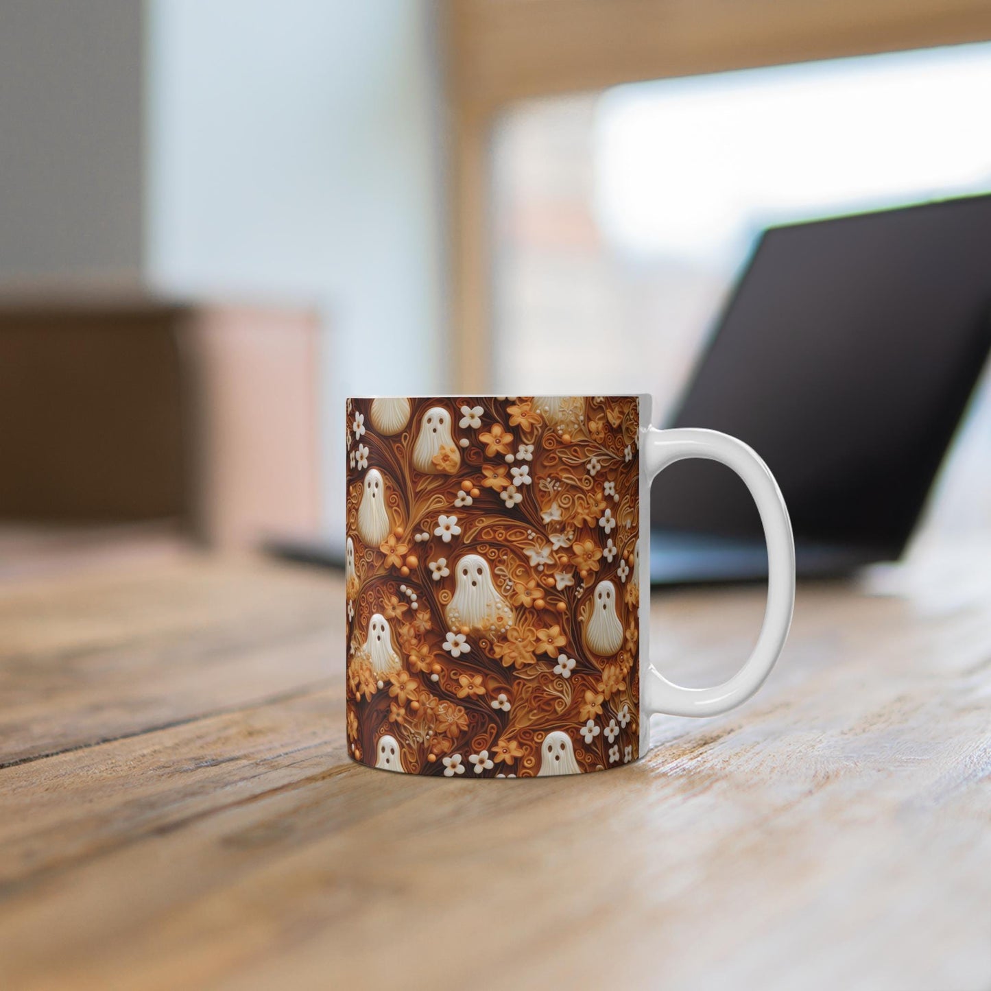 Halloween 3D Clay Ghosts Mug - 11oz Coffee, Tea, Hot Chocolate Festive Family Beverage Cup