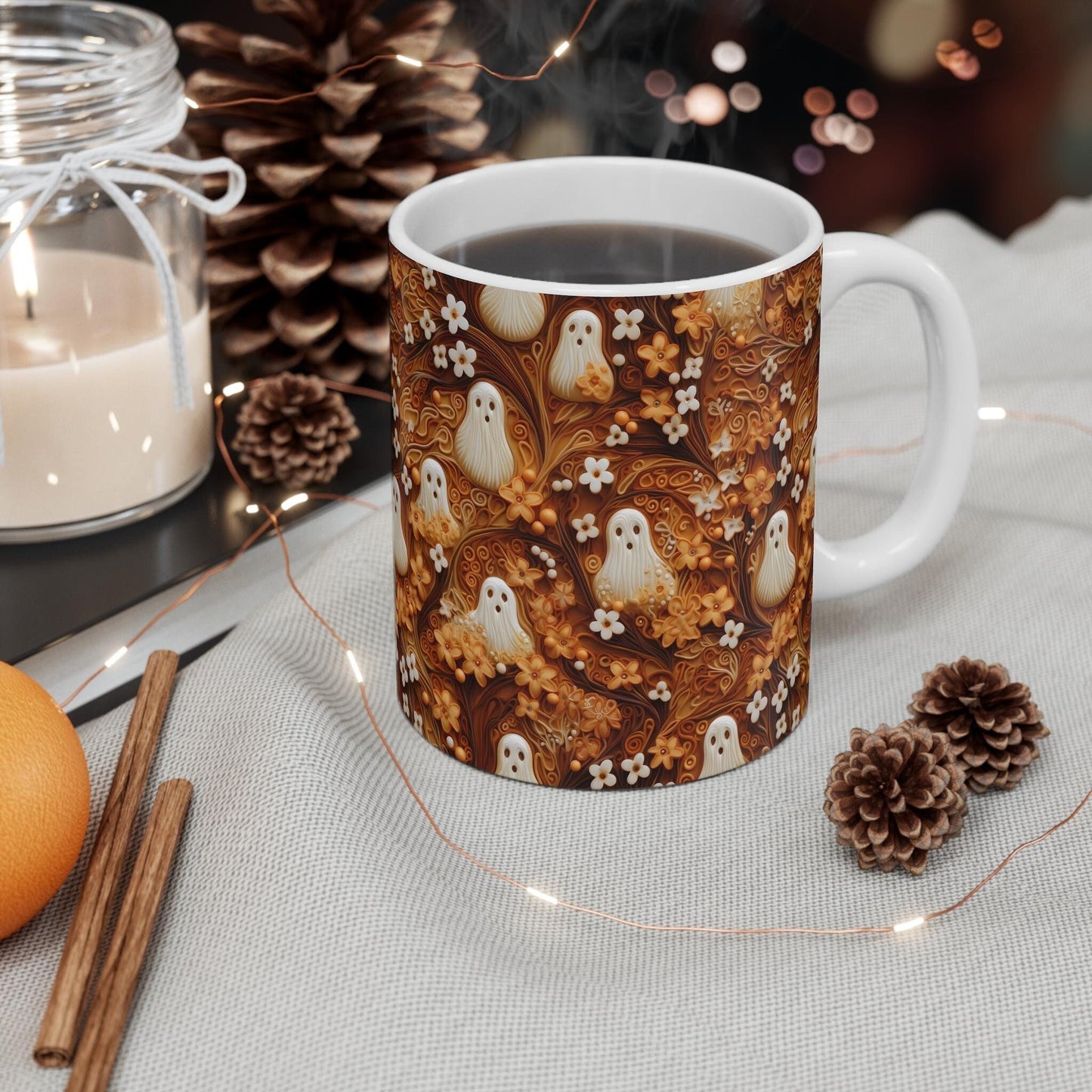 Halloween 3D Clay Ghosts Mug - 11oz Coffee, Tea, Hot Chocolate Festive Family Beverage Cup