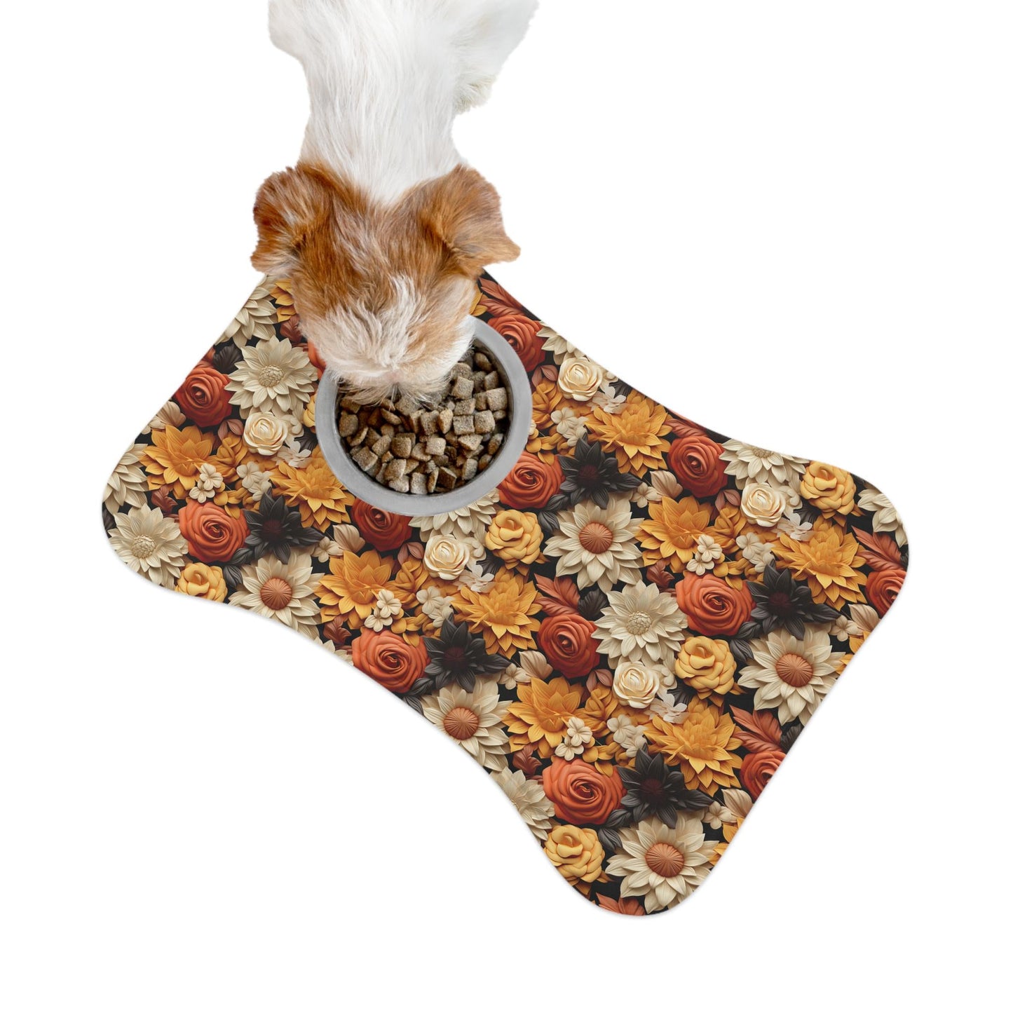 Fall Floral Pet Feeding Mats - Autumn All Over Print Pattern Design for Cat and Dog - Kitchen Decor Place Mat, Holiday Themed Food Mat