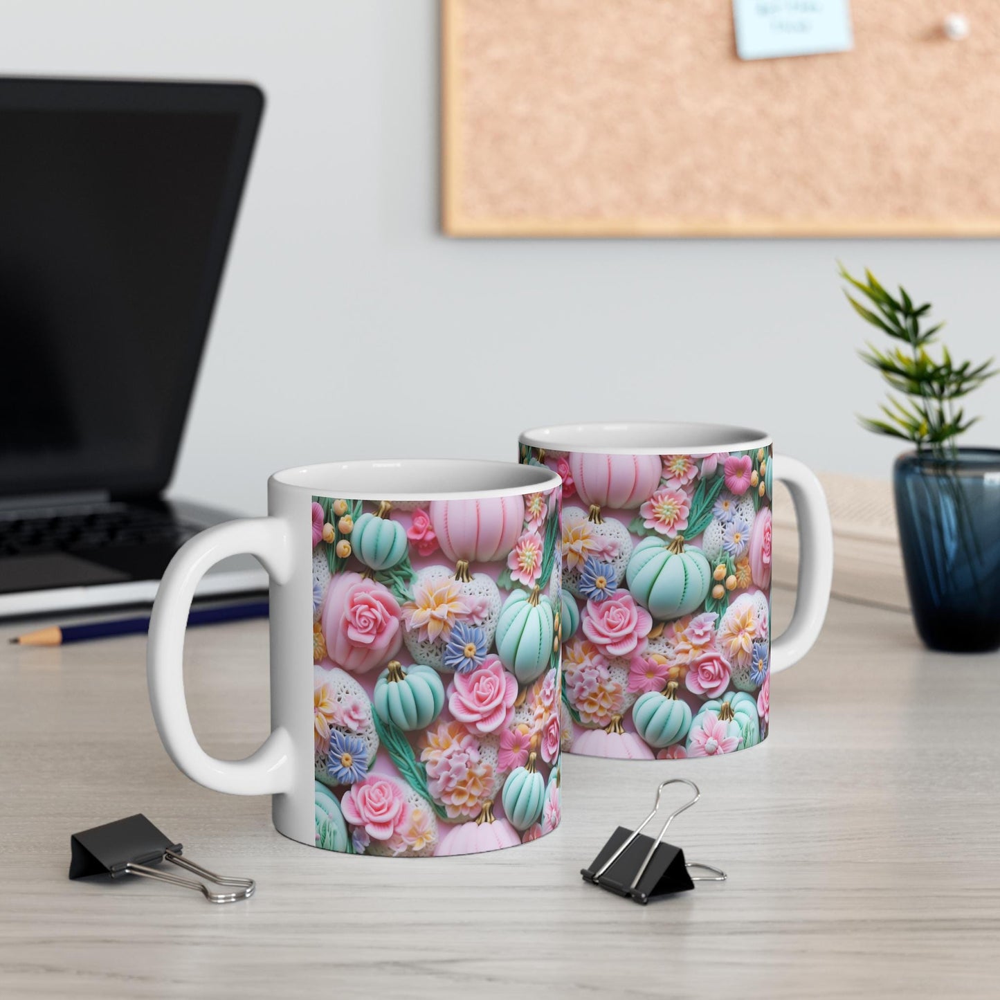 3D Pastel Thanksgiving Fall Mug 11oz, Festive Hot Beverage Cup, Casual Daily Coffee Mug, Fall Pattern Design