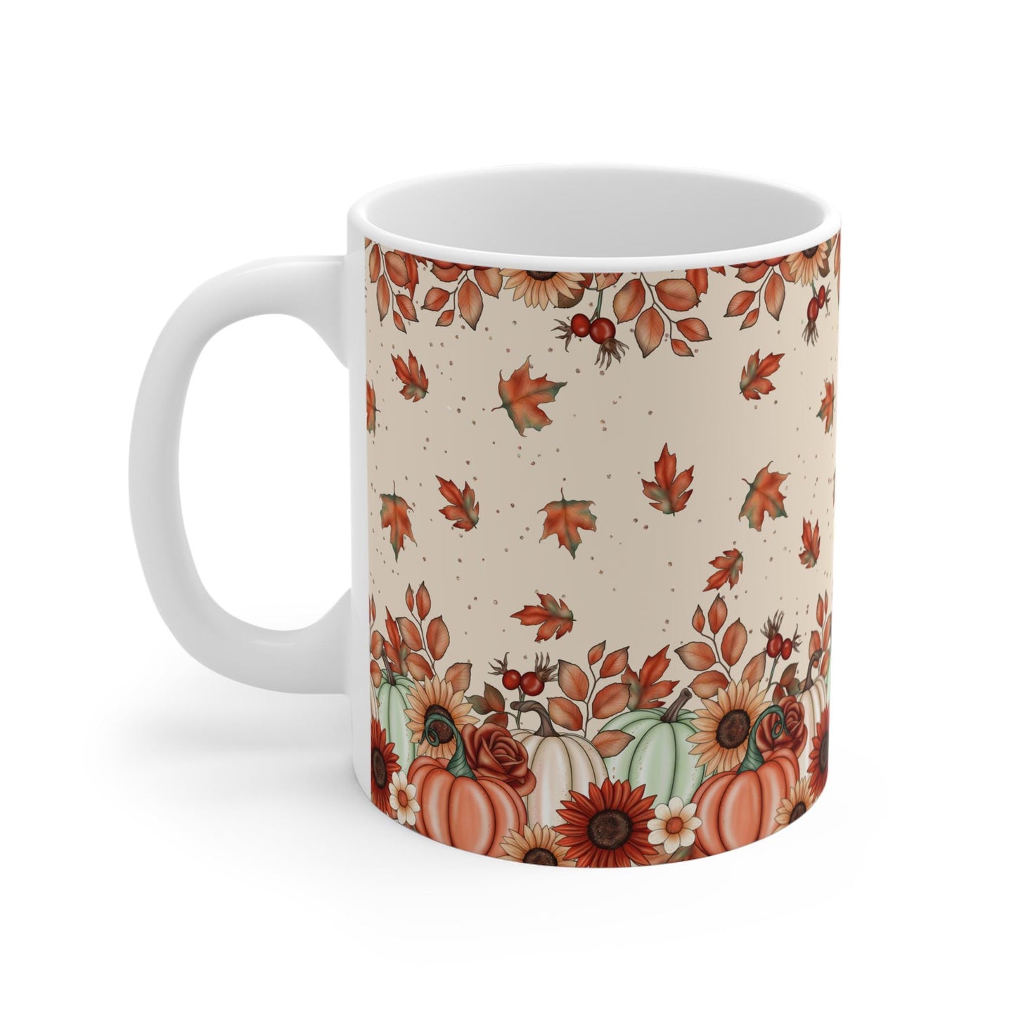 Autumn Leaves & Pumpkins Mug, Cozy Fall Coffee Cup, Thanksgiving Gift, Seasonal Decorations, Harvest Celebration