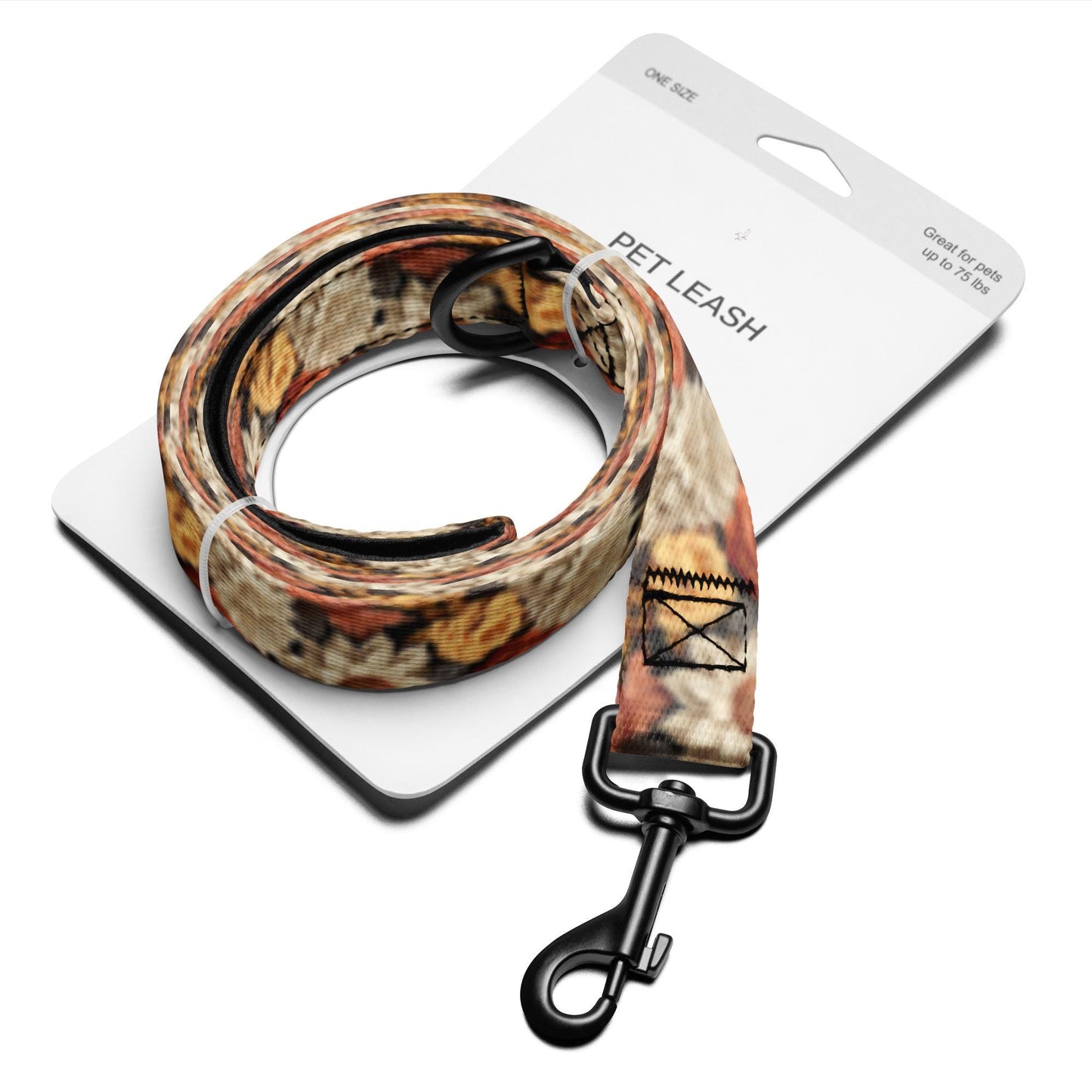 Fall colors Pet leash floral all over print pattern Autumn browns stylish classy walking shopping travel dog collar