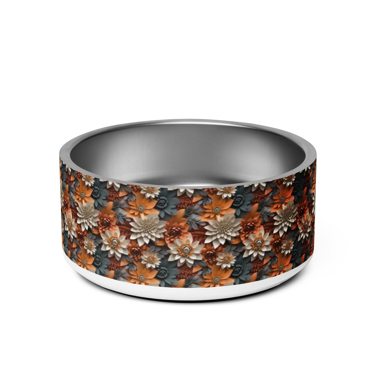 Fall Floral Pet bowl all over print pattern design water kibble wet food stylish decor luxury upscale doggy plate