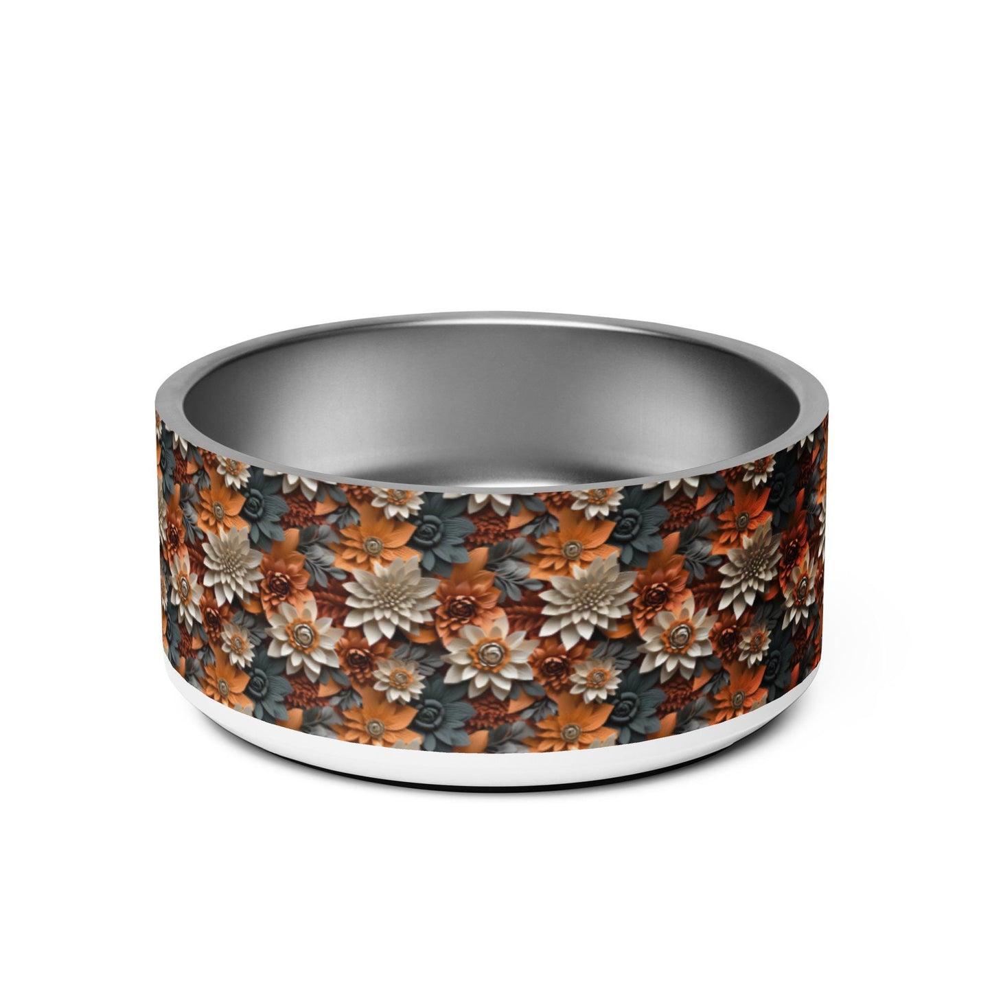 Fall Floral Pet bowl all over print pattern design water kibble wet food stylish decor luxury upscale doggy plate