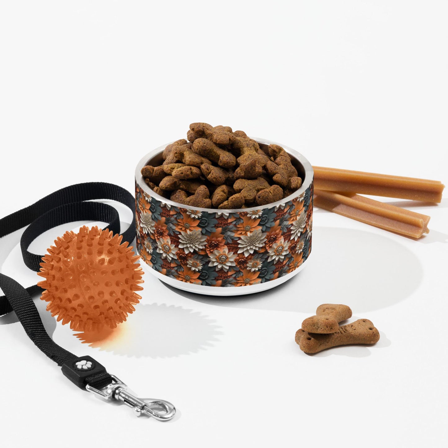 Fall Floral Pet bowl all over print pattern design water kibble wet food stylish decor luxury upscale doggy plate