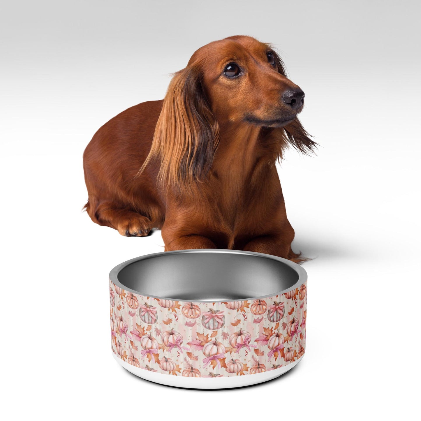 Pink Fall Pet bowl Halloween pink coquette fury friend designer home decor stylish pumkin bows food plate
