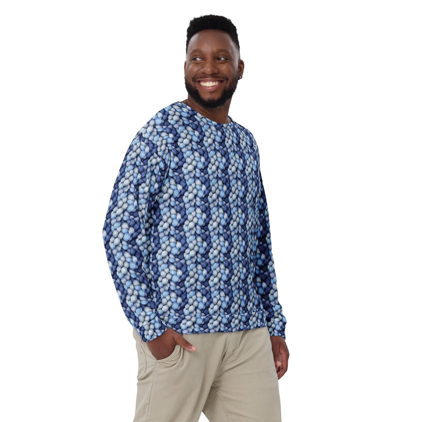 Men's Cozy Blue Pattern Knitted Sweatshirt - Stylish & Comfy Cotton Feel for All Occasions