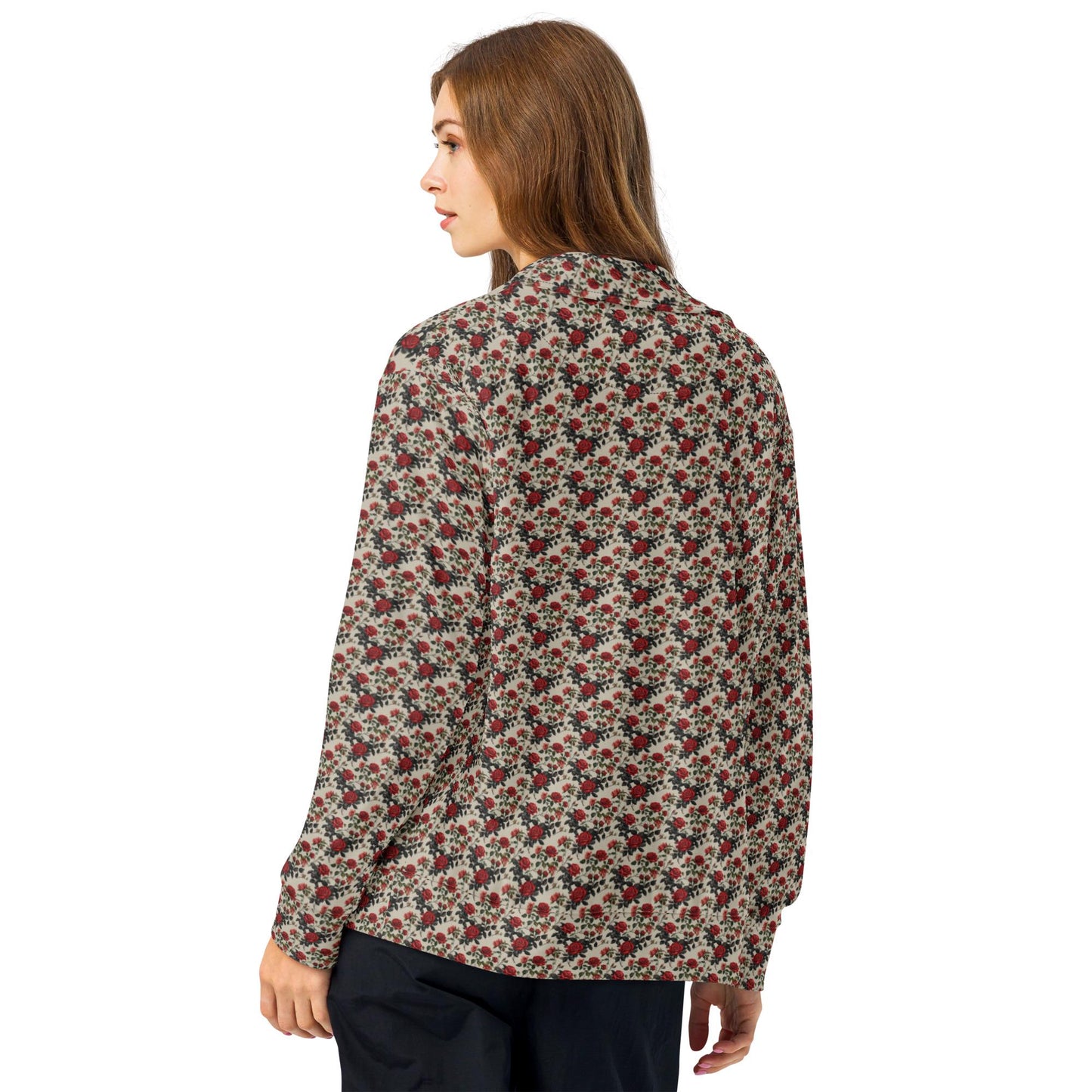 Unisex All-Over Print Rose Pattern Track Jacket - Stylish Casual Wear for All Occasions