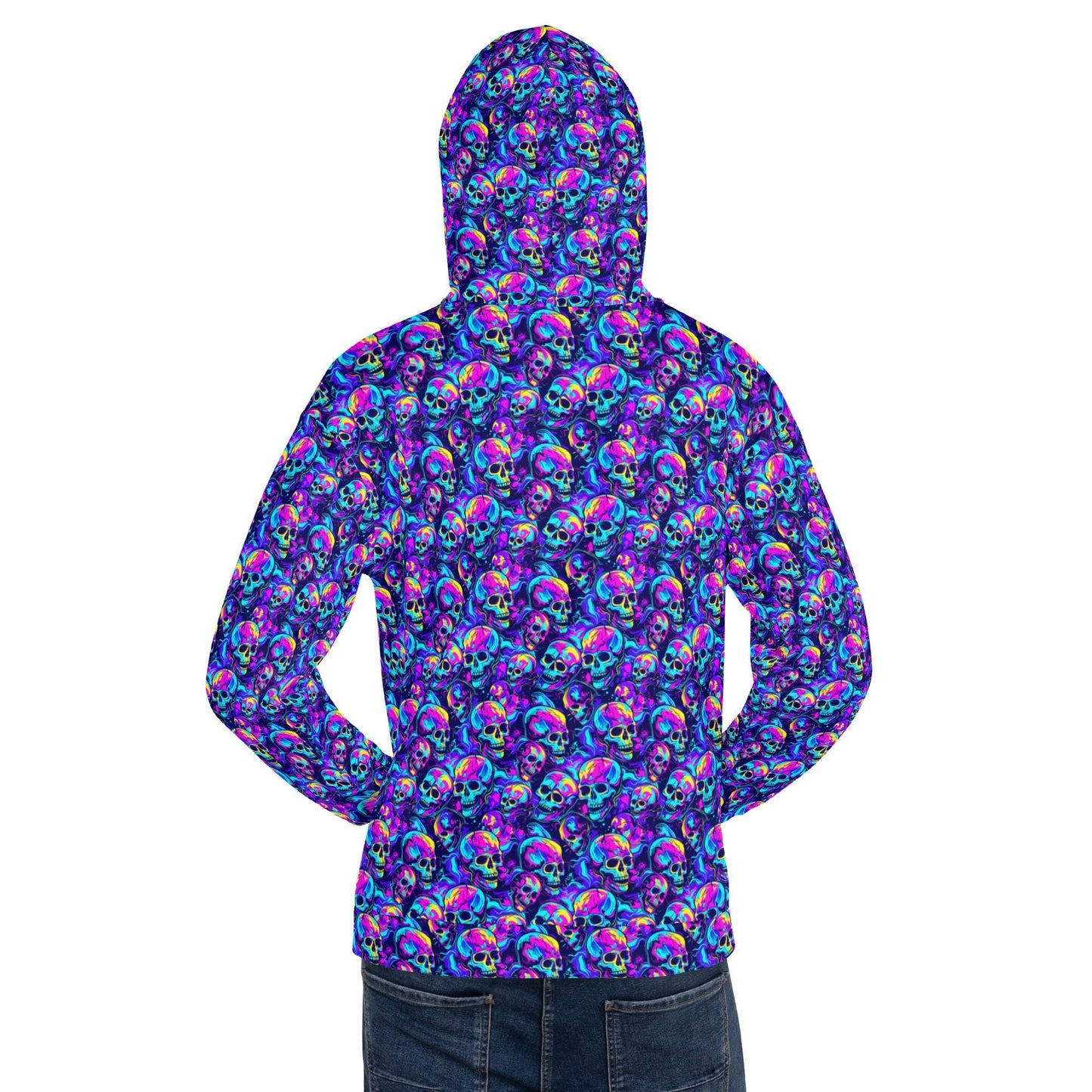 Neon skull design Hoodie Haloween Fall fashion EDM Teen Adult Men winter weather everyday casual relax style sweatshirt