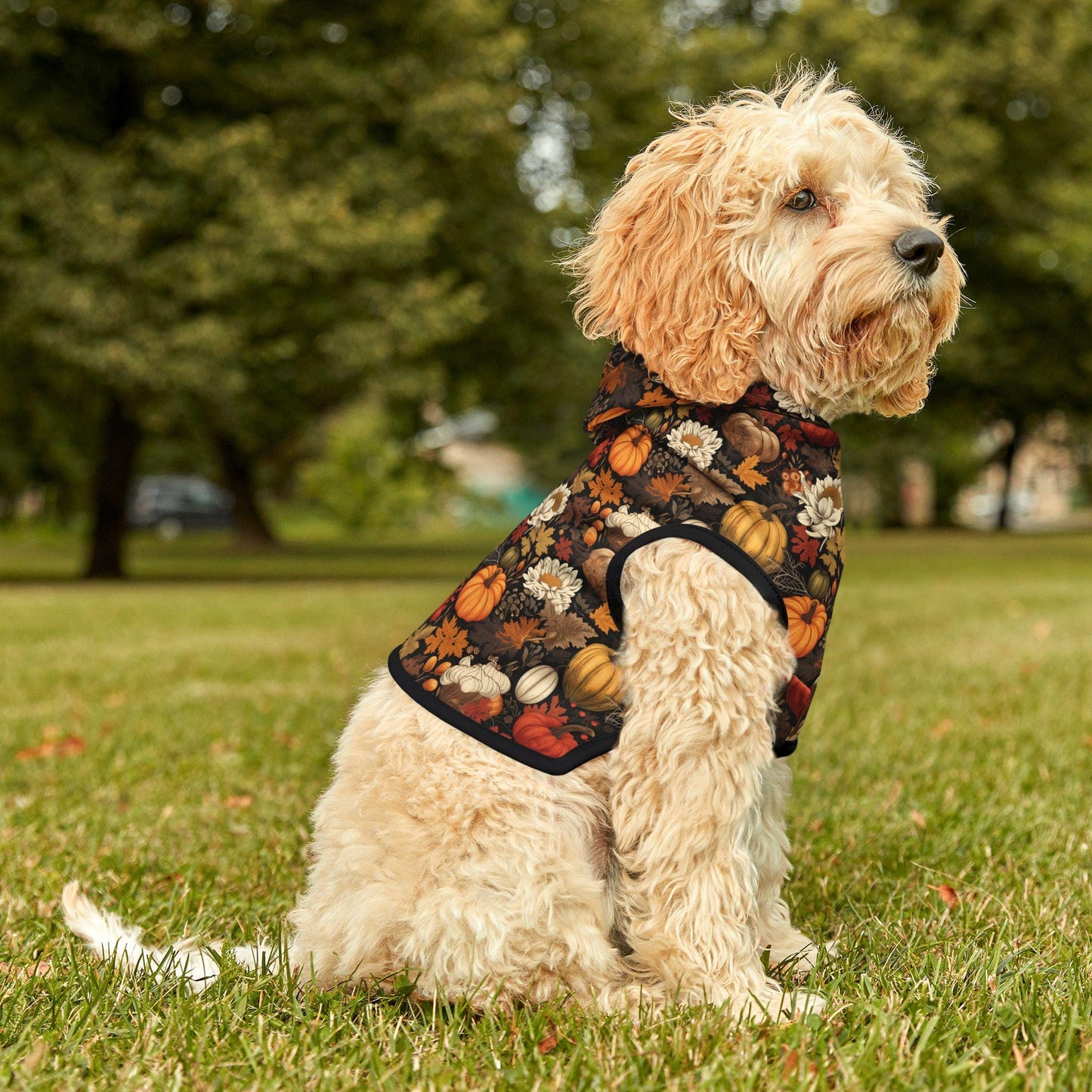 Fall Floral Pet Hoodie, Cozy Dog Sweater, Halloween Costume Alternative, Pumpkin Print Dog Outfit, Autumn Dog Apparel