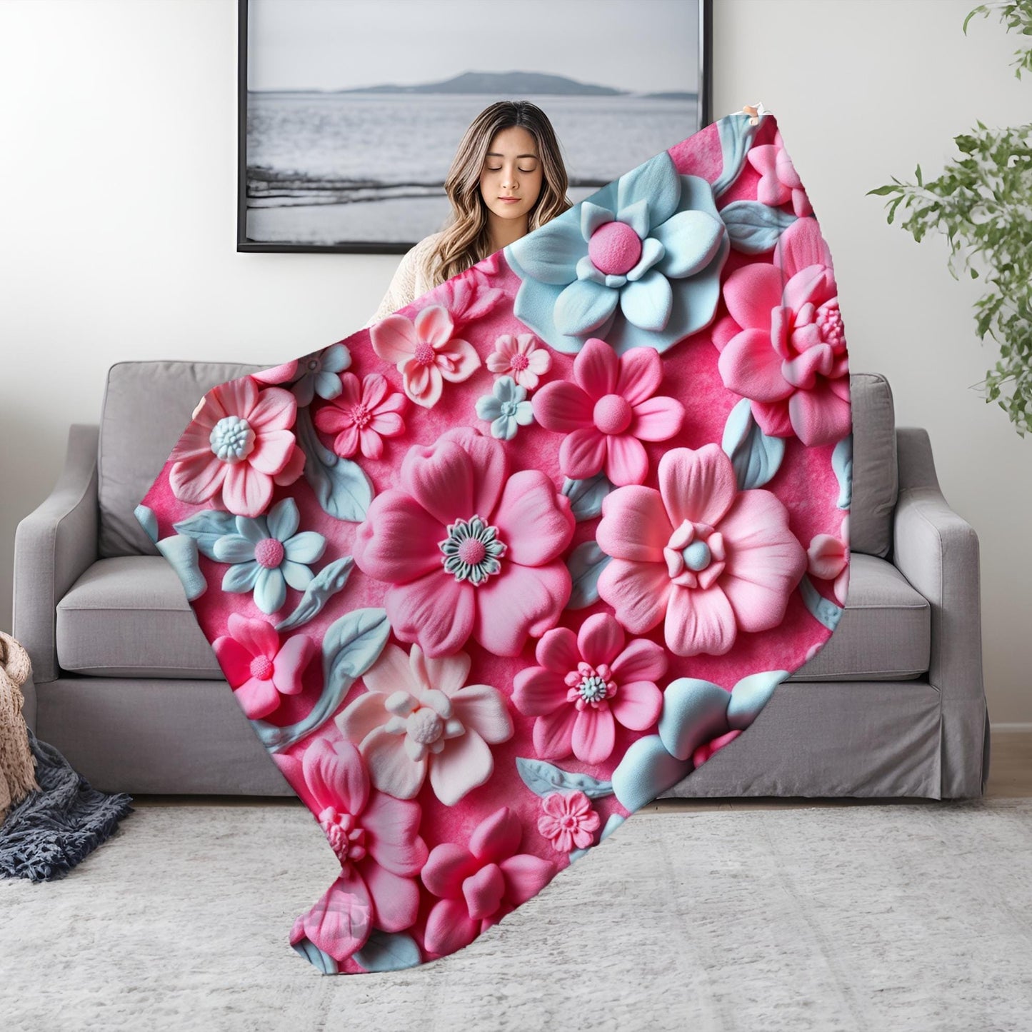 Floral Microfiber Two- Sided Blanket, Cozy Home Decor, Soft Pet Blanket, Chic Gift for Her, Spring Vibes, Garden Lover's Dream