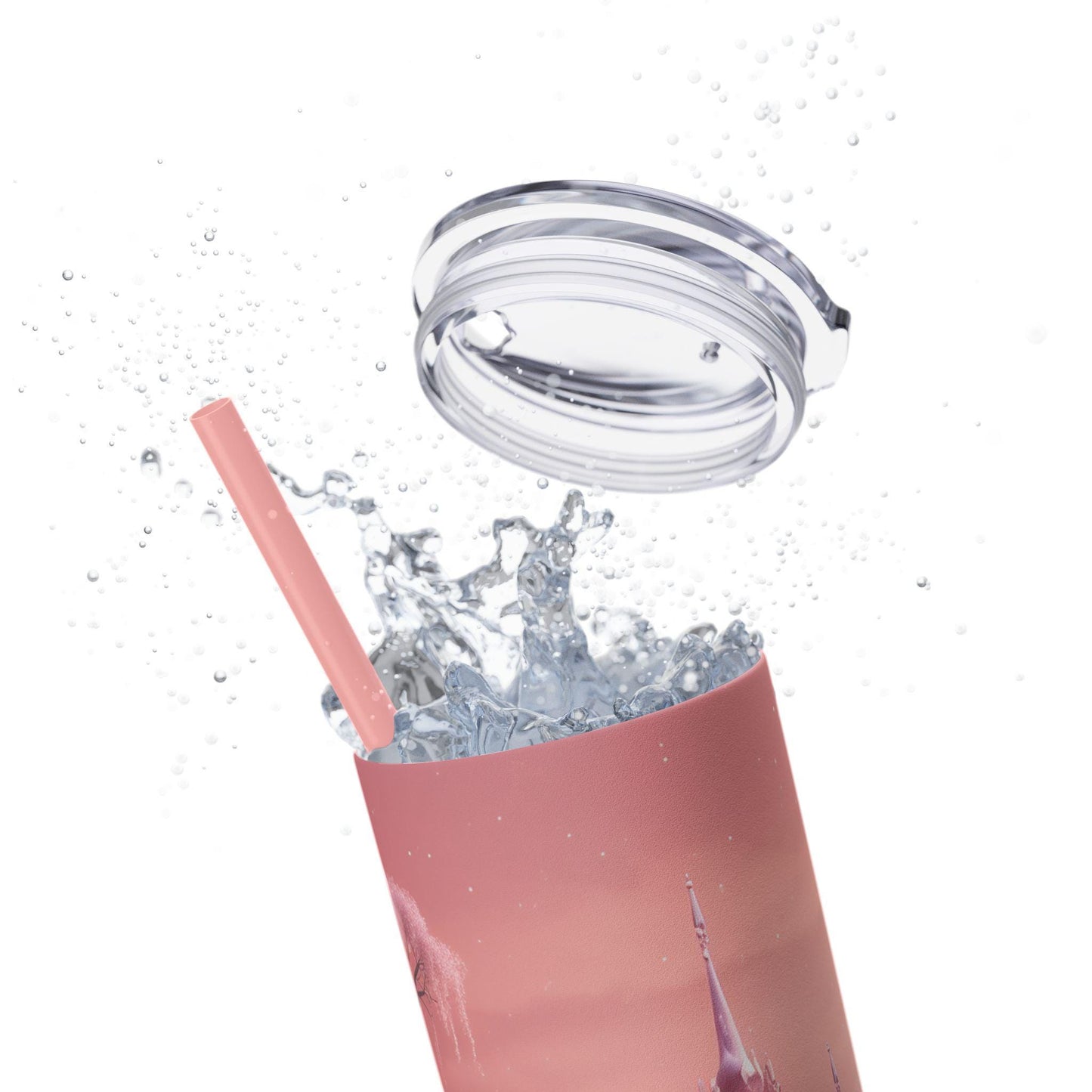 Pink Holiday Skinny Tumbler with Straw, 20oz - Pretty Pink Xmas Christmas Novelty, Female Gift