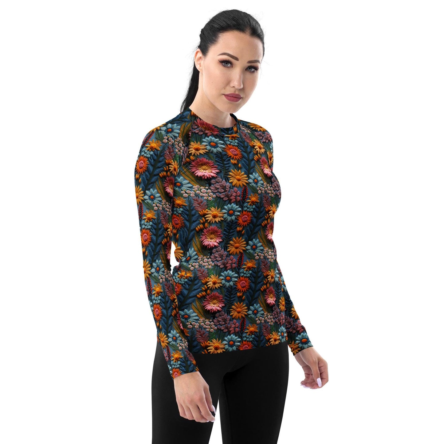 Stylish Women's Fall Floral Print Rash Guard - Versatile Slim Fit Casual Shirt
