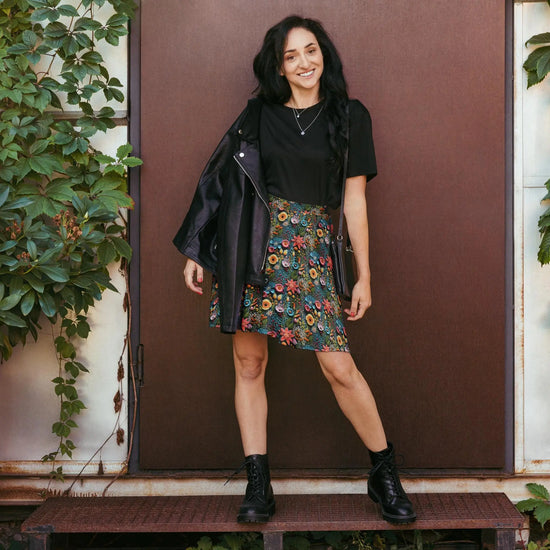 Vibrant All-Over 3D Threaded Floral Print Skater Skirt | Feminine Fall Style | Customizable Sizes The Aurora Touch