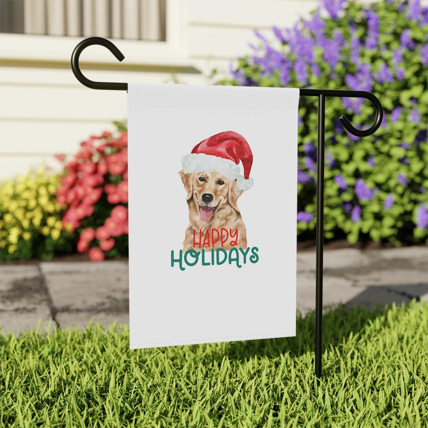 House Banner, Xmas Dog Decor, Golden Retriever Portrait, Pet Lover Holiday Decoration, Outside Banner, Garden Flag