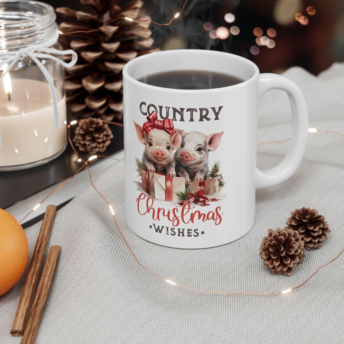 Taza de cerámica de animales de granja, taza de granjeros, taza novedosa para las fiestas, taza de café caliente, taza de regalo de Navidad, tamaño de 11 oz o 15 oz