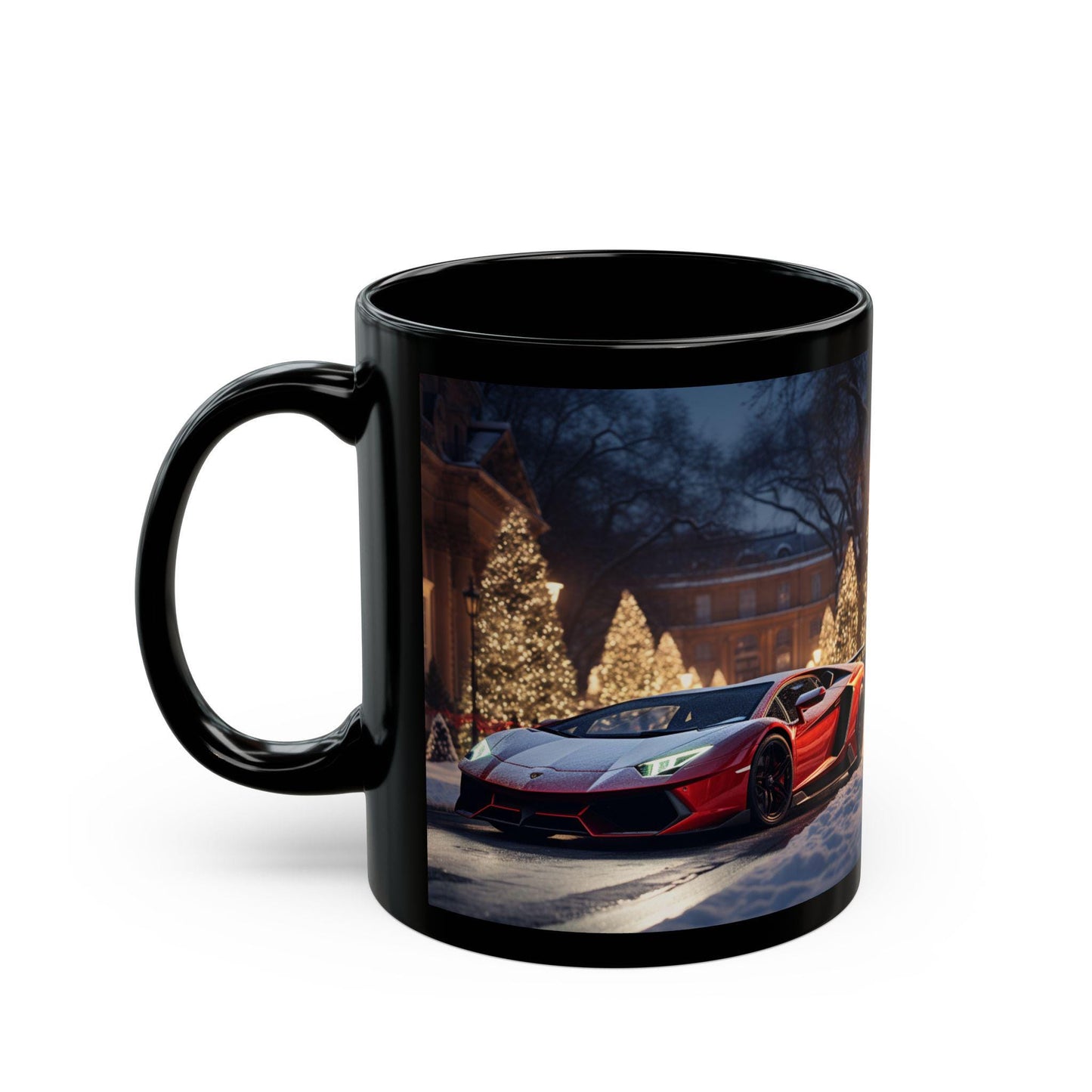 Luxury Mug, Lamborghini Holiday Mug, Black Mug, Christmas Gift, Stylish Coffee Mug, Exotic Car Design, Novelty Mug