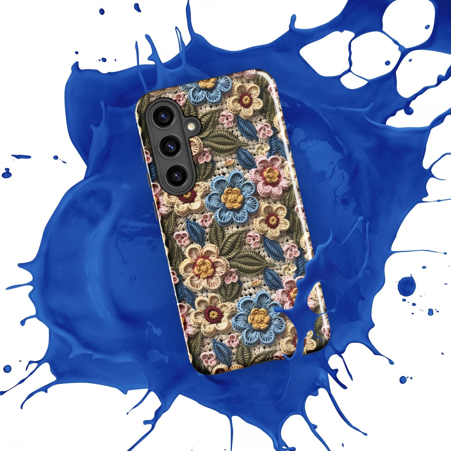 Tough case for Samsung®, floral crotchet AOP pattern design android hard sturdy phone stylish protection cover case for everyday use