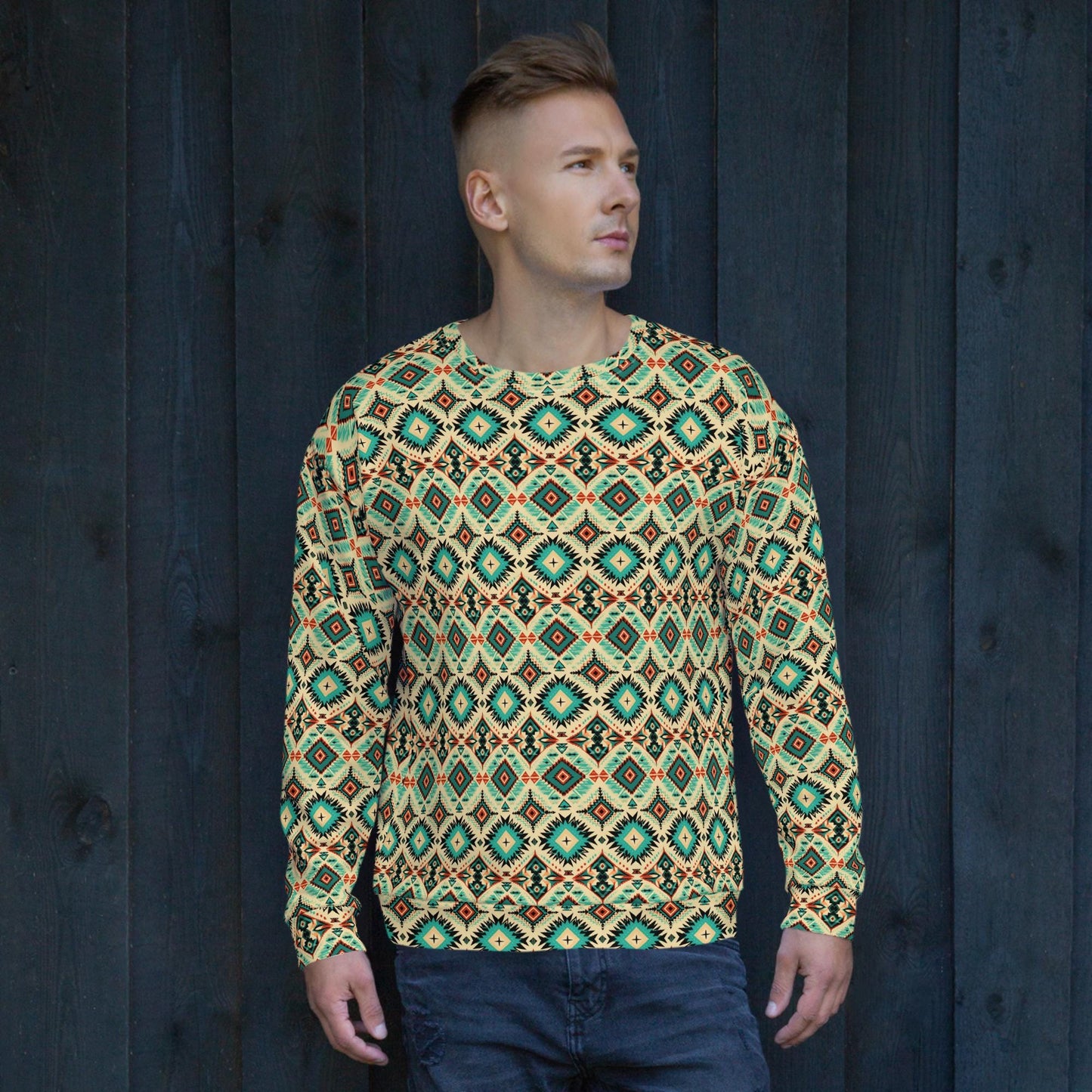 Bright all over print Men's Sweatshirt, Stylish vibrant western style pattern cotton feel fabric comfy casual everyday errand shirt