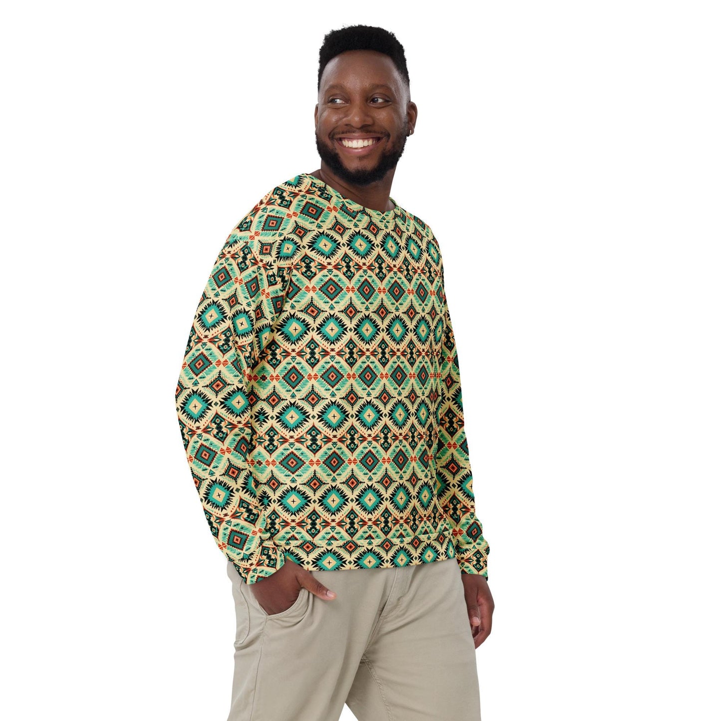 Bright all over print Men's Sweatshirt, Stylish vibrant western style pattern cotton feel fabric comfy casual everyday errand shirt