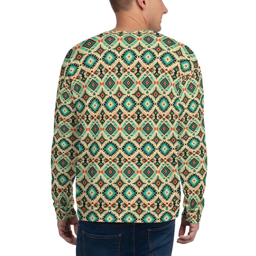 Bright all over print Men's Sweatshirt, Stylish vibrant western style pattern cotton feel fabric comfy casual everyday errand shirt