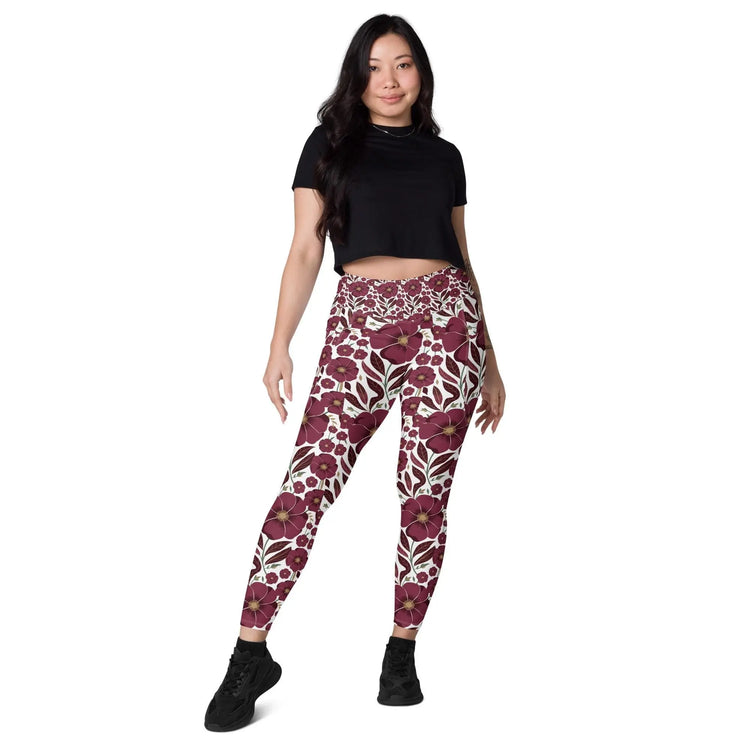 High-Waisted Leggings with Pockets | Recycled Polyester Floral all over Print Pattern Workout Pants | UPF 50+ Compression Yoga Tights The Aurora Touch