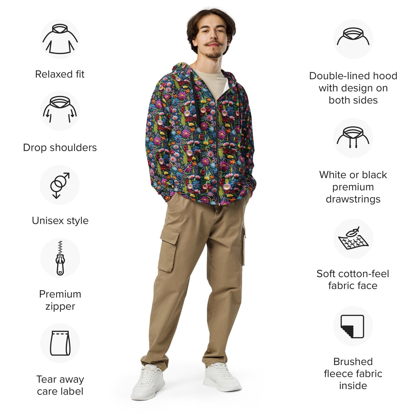 Men's Trendy Pattern Print Hoodie | Stylish Casual Cozy Zipper Jacket | Fashionable Relaxed Wear for Men